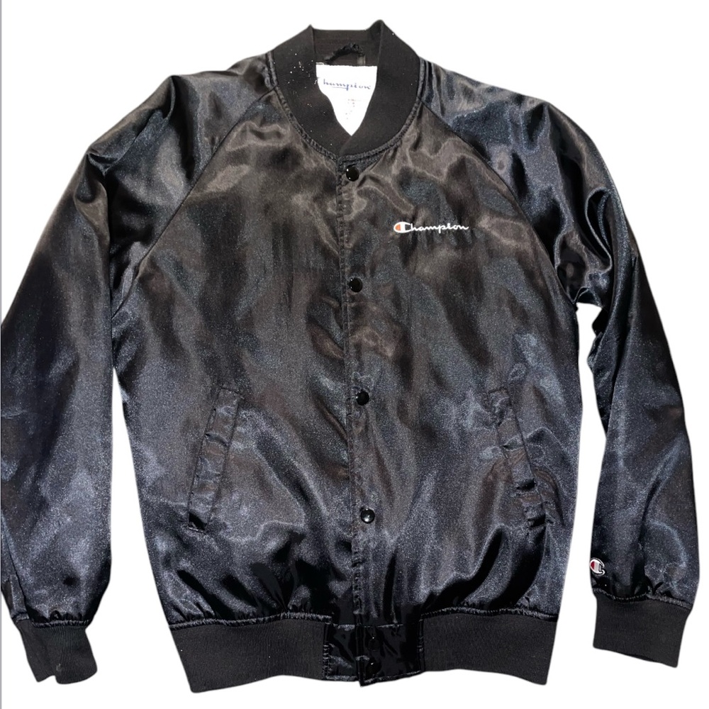 Champion Black Satin Bomber Jacket SS13